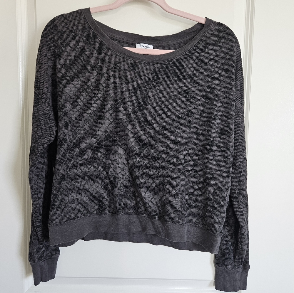 Splendid Black Gray Snake Skin Thermal Crop Sweater Women's Size Large